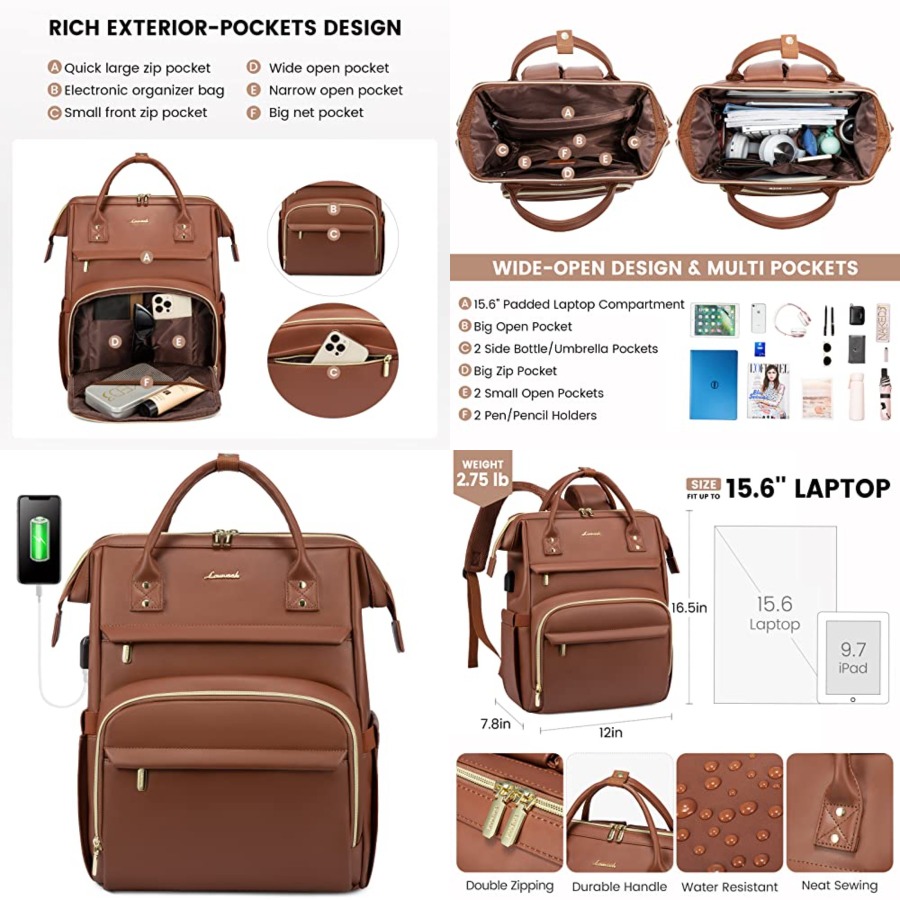 Leather Work Laptop Bag - Leather Laptop Backpack for Women, Travel