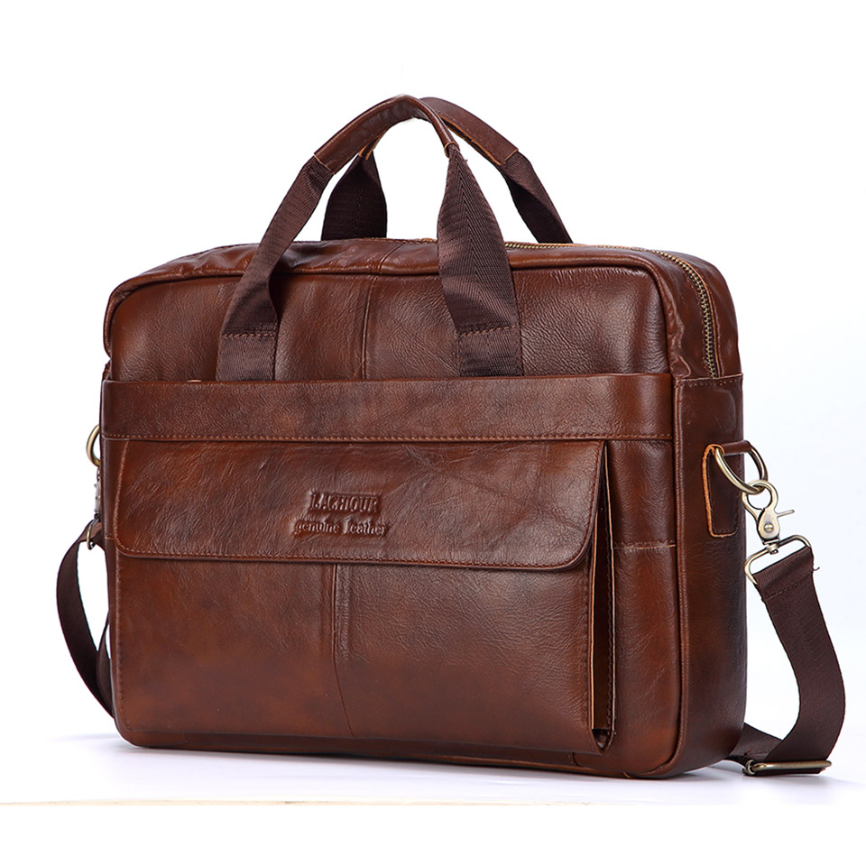 Leather Work Laptop Bag - Men Genuine Leather Handbag Fashion Office