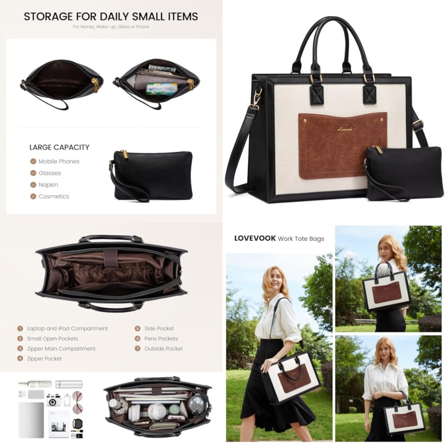 Leather Work Laptop Bag - Laptop Tote Bag for Women, Work