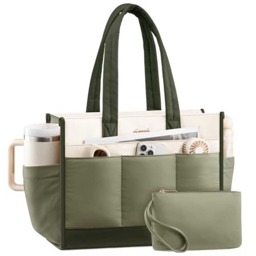 Leather Work Laptop Bag - Tote Bag for Women Puffer Laptop