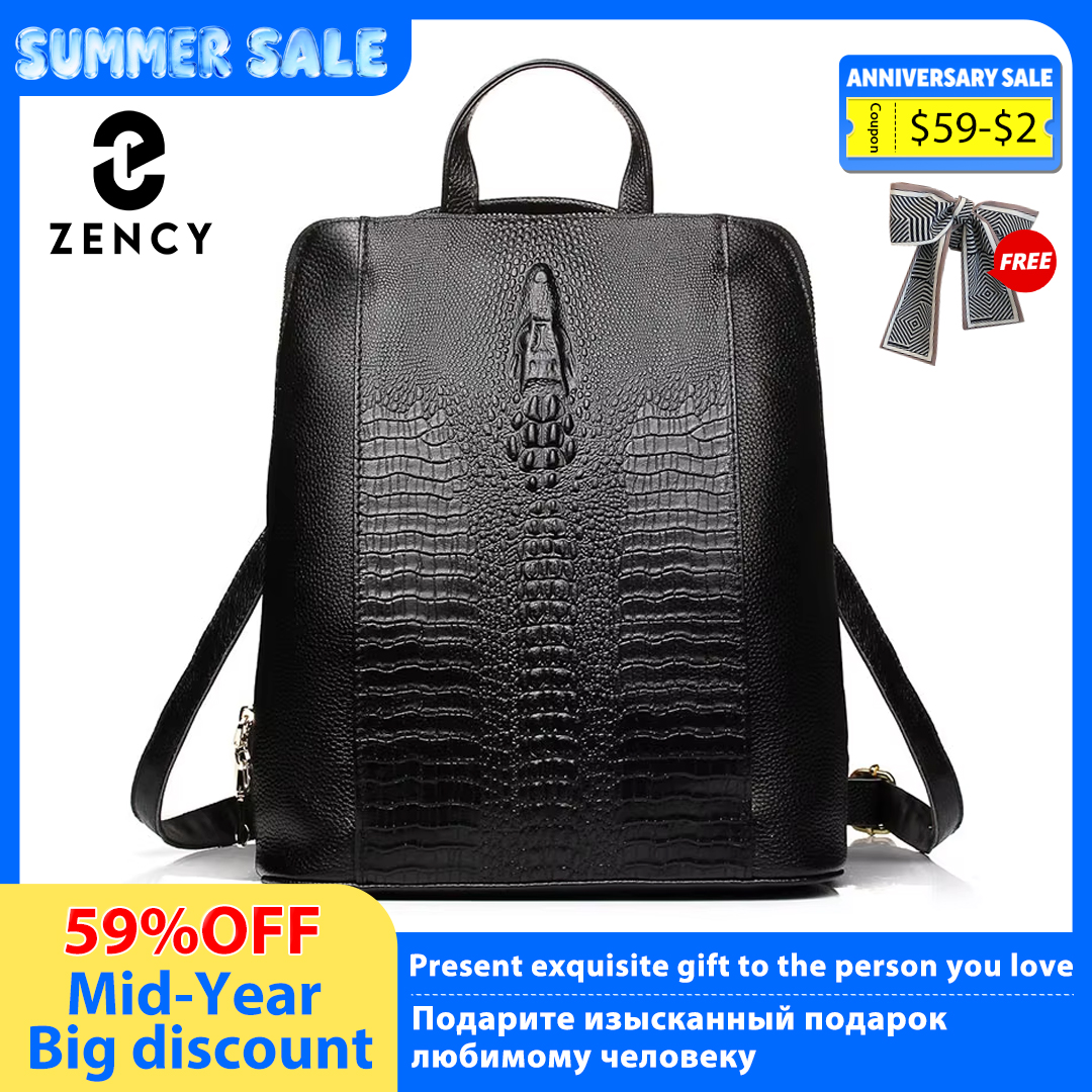 Leather Work Laptop Bag - Zency Women's Crocodile Leather Backpack 100%