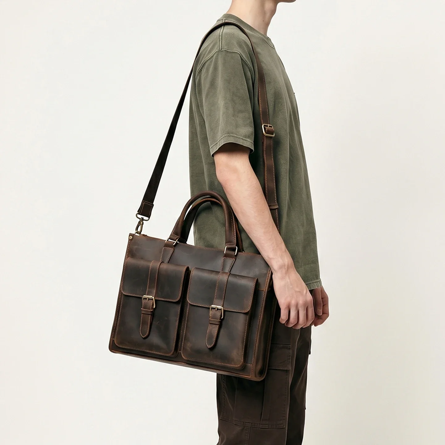 Vintage Genuine Leather Men Cr – Leather Work Laptop Bag Bewertung und Preis